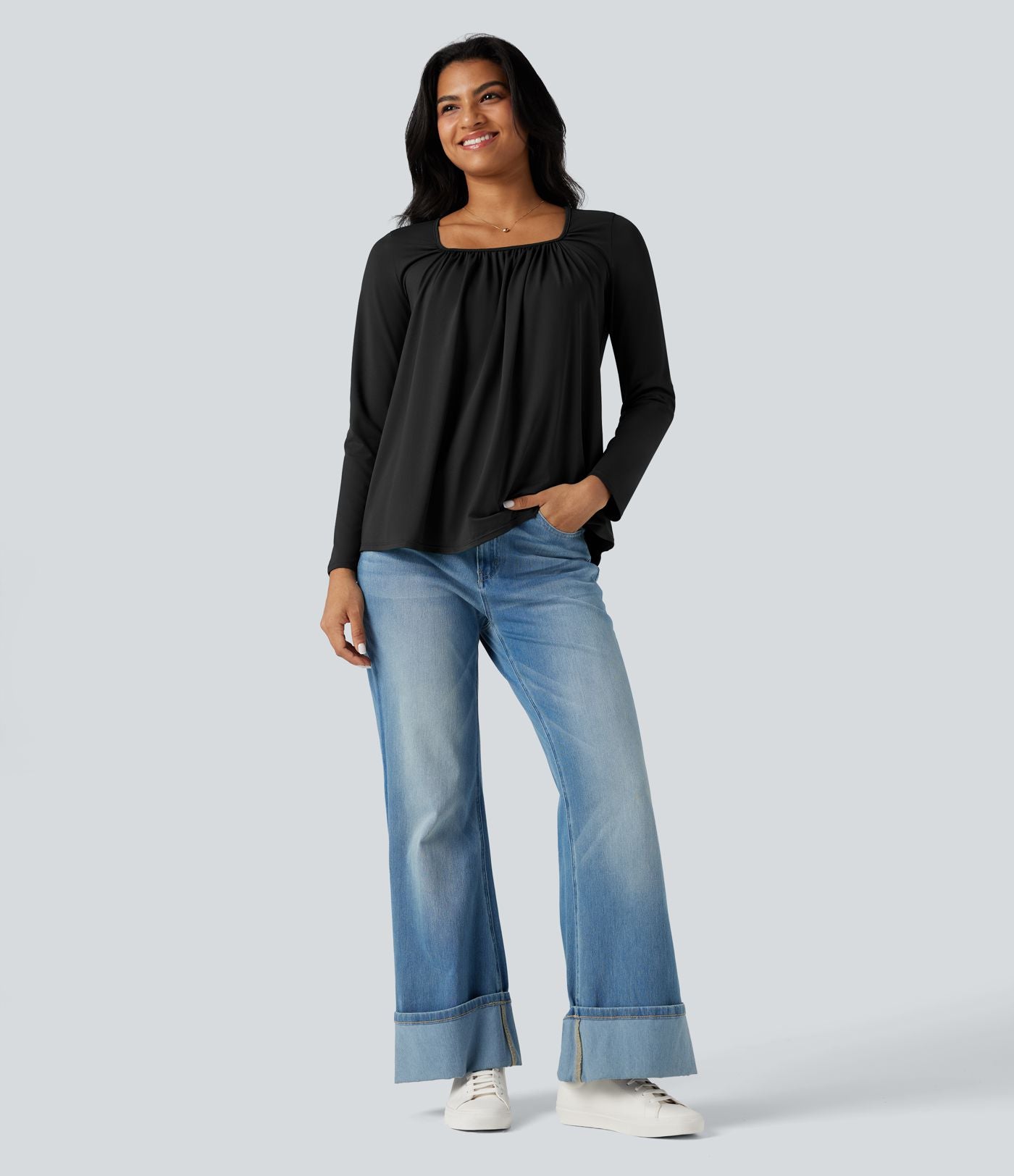 T-shirt col carré manches longues