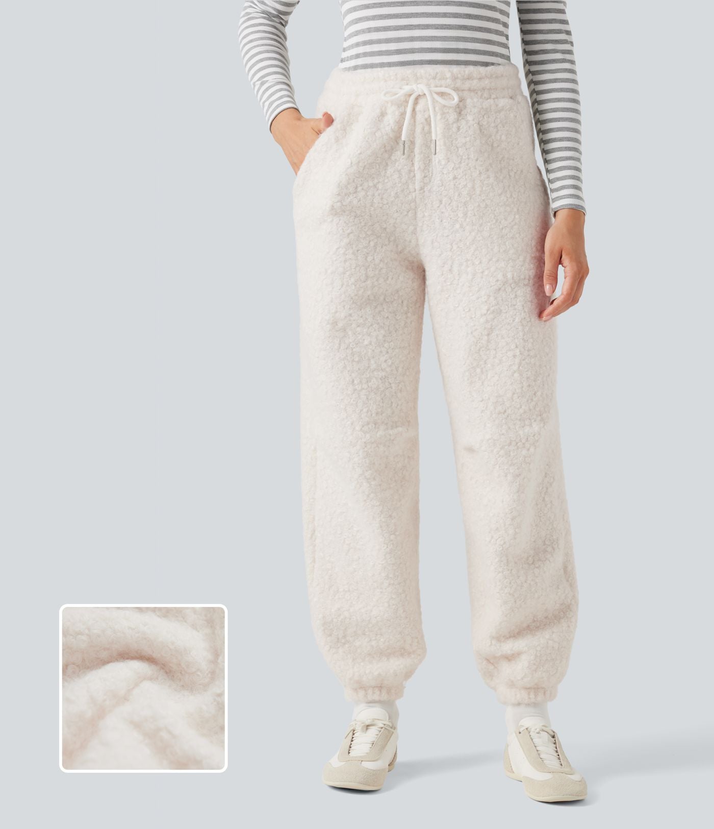Jogging décontracté en teddy taille mi-haute avec cordon et poches