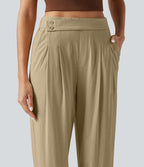 Pantalon décontracté fuselé taille haute en lin stretch avec poches