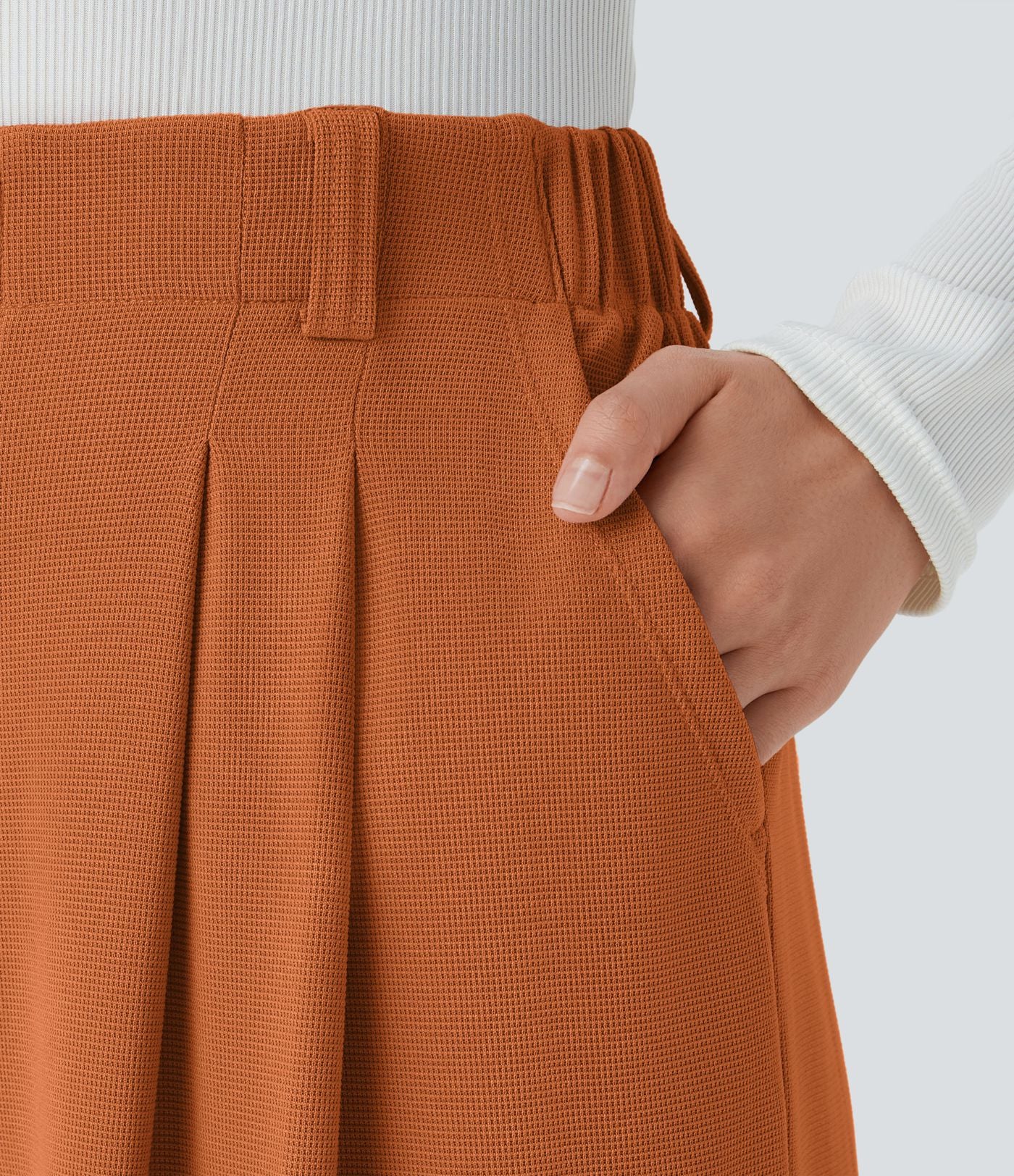 Pantalon Tailleur Large Fluide Halara Flex™ Gaufré Taille Haute Poches Latérales