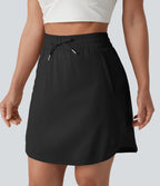 Jupe-short golf mini 2-en-1 taille haute à cordon de serrage et ourlet arrondi avec poches - Longueur plus longue