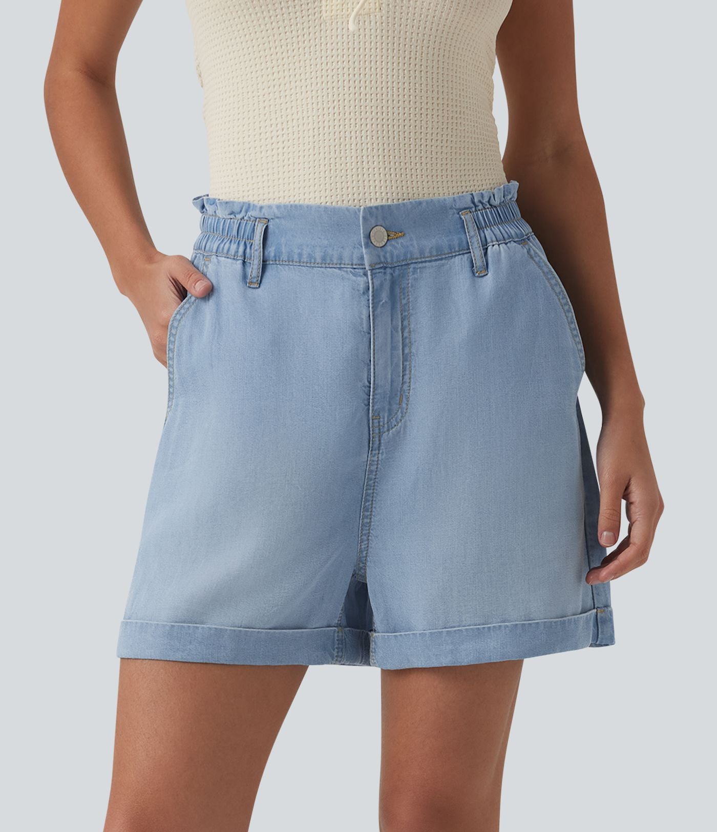 Short en jean décontracté taille haute 7,5 cm avec poches