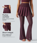 Legging de danse flare Breezeful™ 2-en-1 avec jupe plissée, taille haute, mesh contrasté, séchage rapide et poches