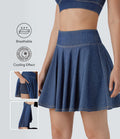 Mini-jupe tennis denim 2-en-1 HalaraMagic™ tricot extensible Cool Touch délavé taille haute avec poches