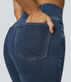 Halara Flex™ - Jean Ultra Evasé Tricot Extensible Lavé Poches Croisées Taille Haute