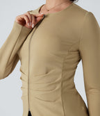 Blazer de travail col rond froncé zippé à manches longues
