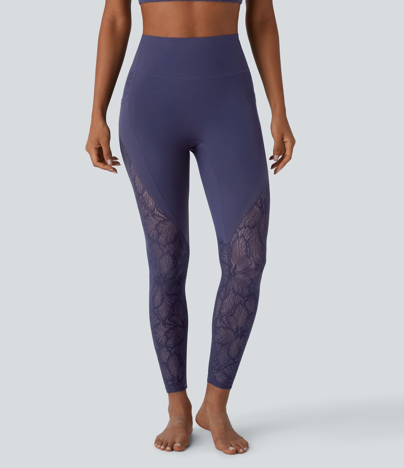 Legging de yoga 7/8 Softlyzero™ taille haute avec dentelle contrastée et poches latérales-UPF50+