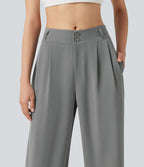 Pantalon tailleur Halara Flex™ à taille mi-haute, coupe droite et froncée, avec poches