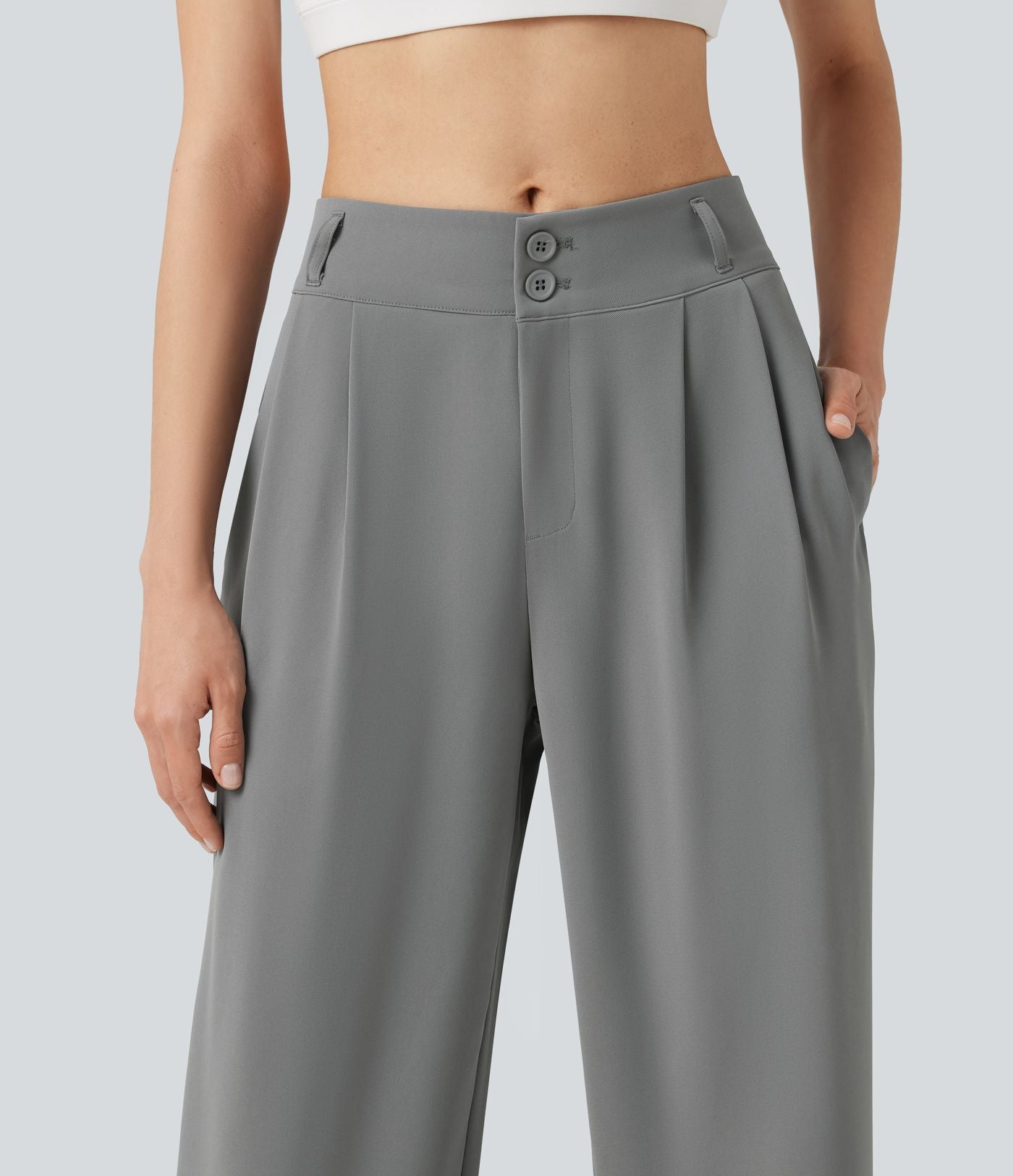 Pantalon tailleur Halara Flex™ à taille mi-haute, coupe droite et froncée, avec poches