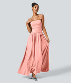 Breezeful™ Robe Débardeur Casual Dos Nu Poches Latérales Plissée Évasée Longue Séchage Rapide