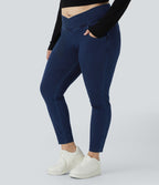 Halara Flex™ Legging Travail  7/8 Taille Croisée en Denim Tricot Extensible Taille Haute Poches Multiples Grande Taille