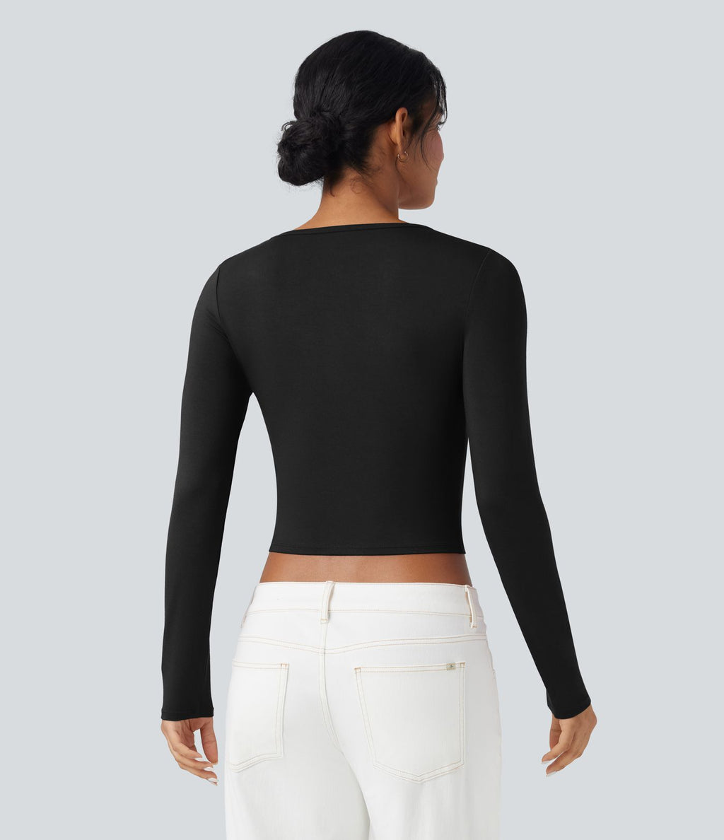 T-shirt décontracté col rond manches longues