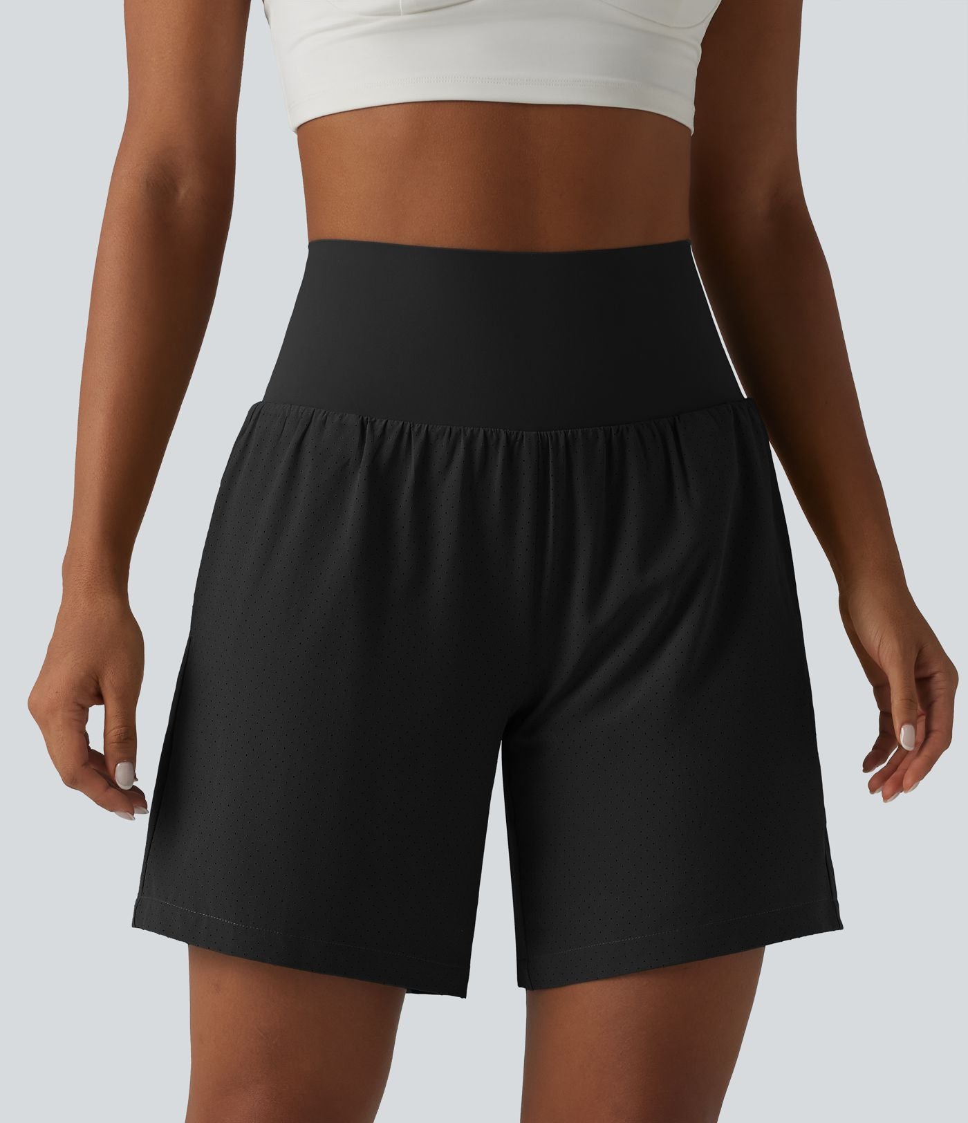 Short de yoga 2 en 1 à taille très haute, effet ventre plat, séchage rapide, 17,5 cm, avec poches