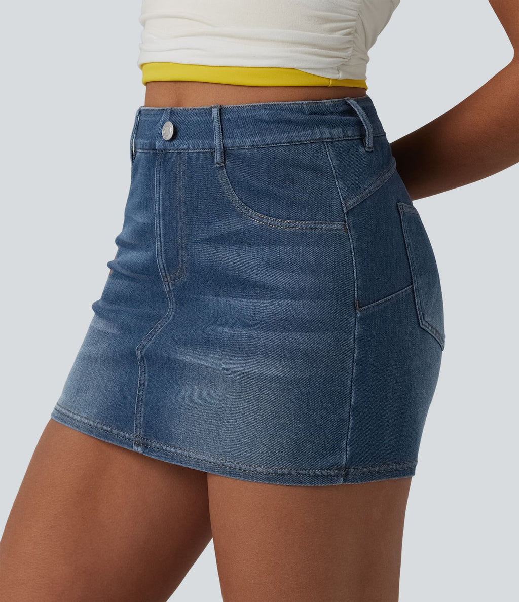 Halara Flex™ Skort moulant micro-court en denim taille haute avec poches