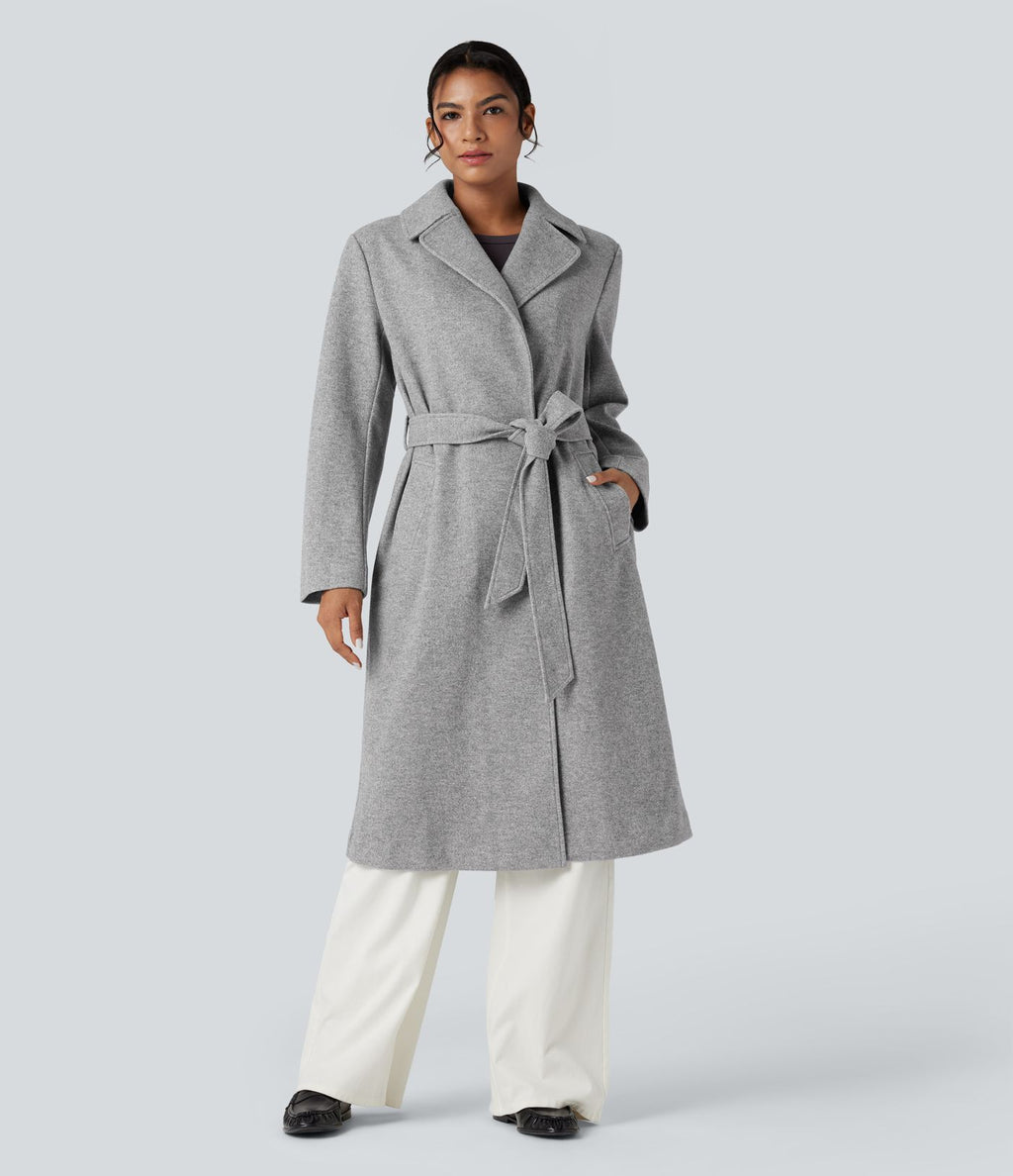 Manteau polaire long ceinturé manches longues avec poches