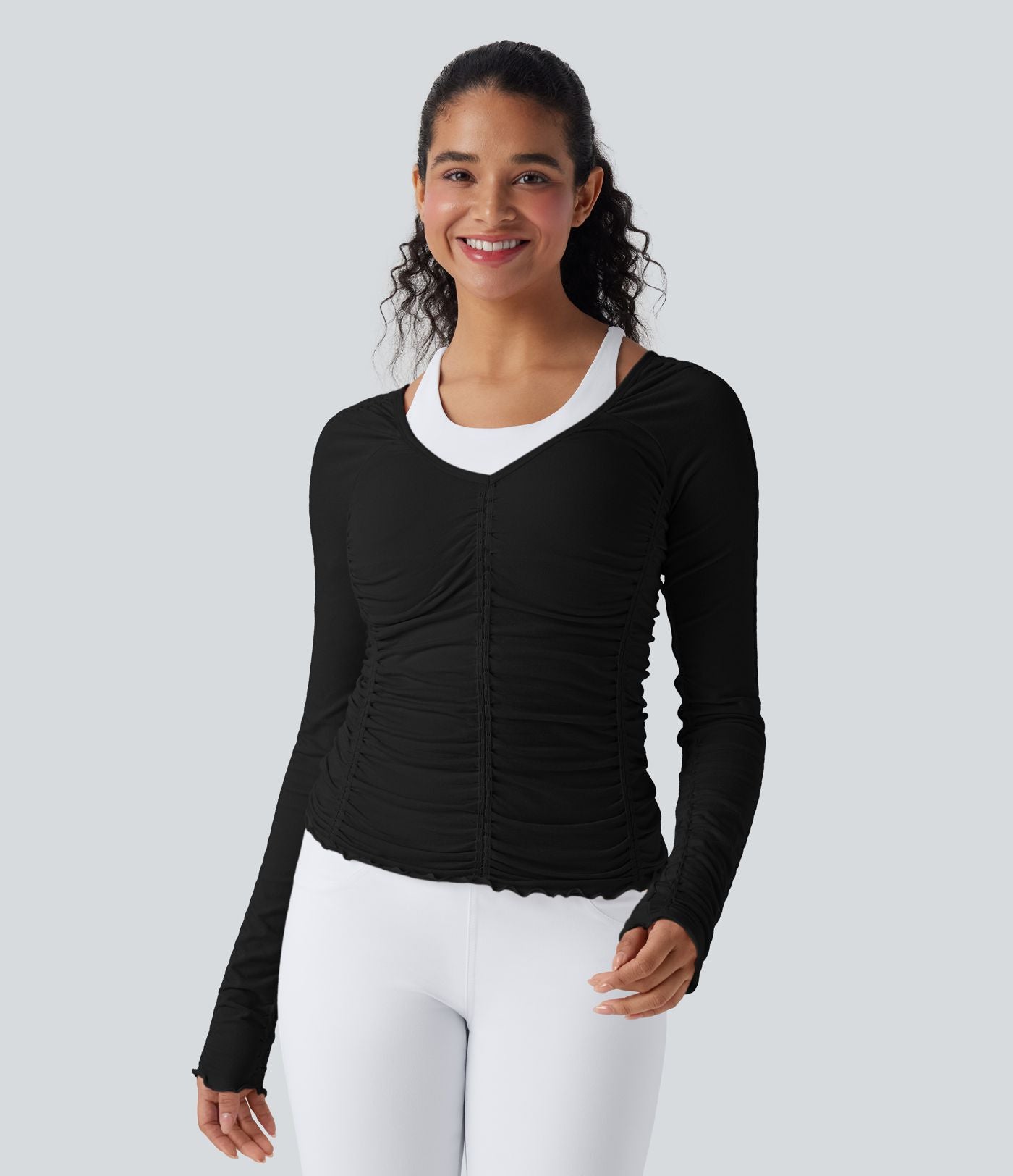 Haut de sport yoga froncé avec finitions ondulées sans couture OneForm Seamless Flow