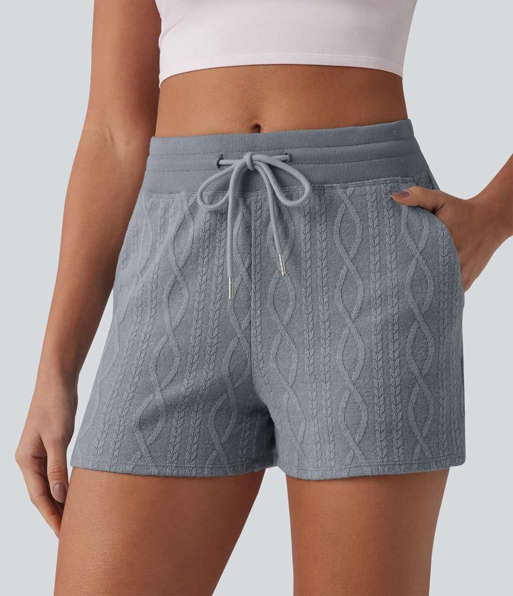 Short casual 7,5 cm en maille torsadée taille mi-haute, cordon de serrage et poches