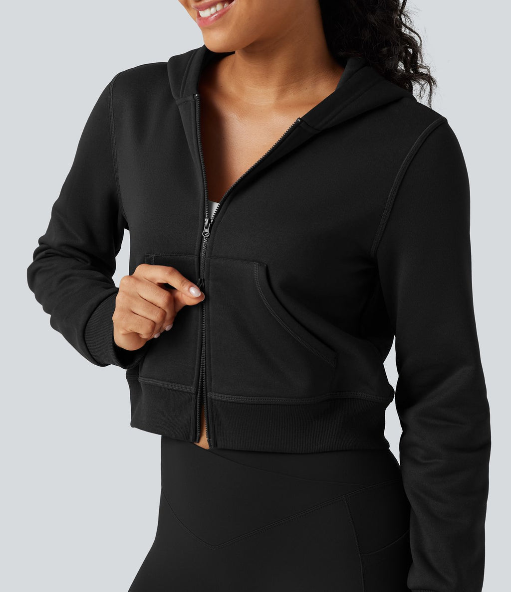 Veste de sport polaire à capuche, manches longues, zip et poches