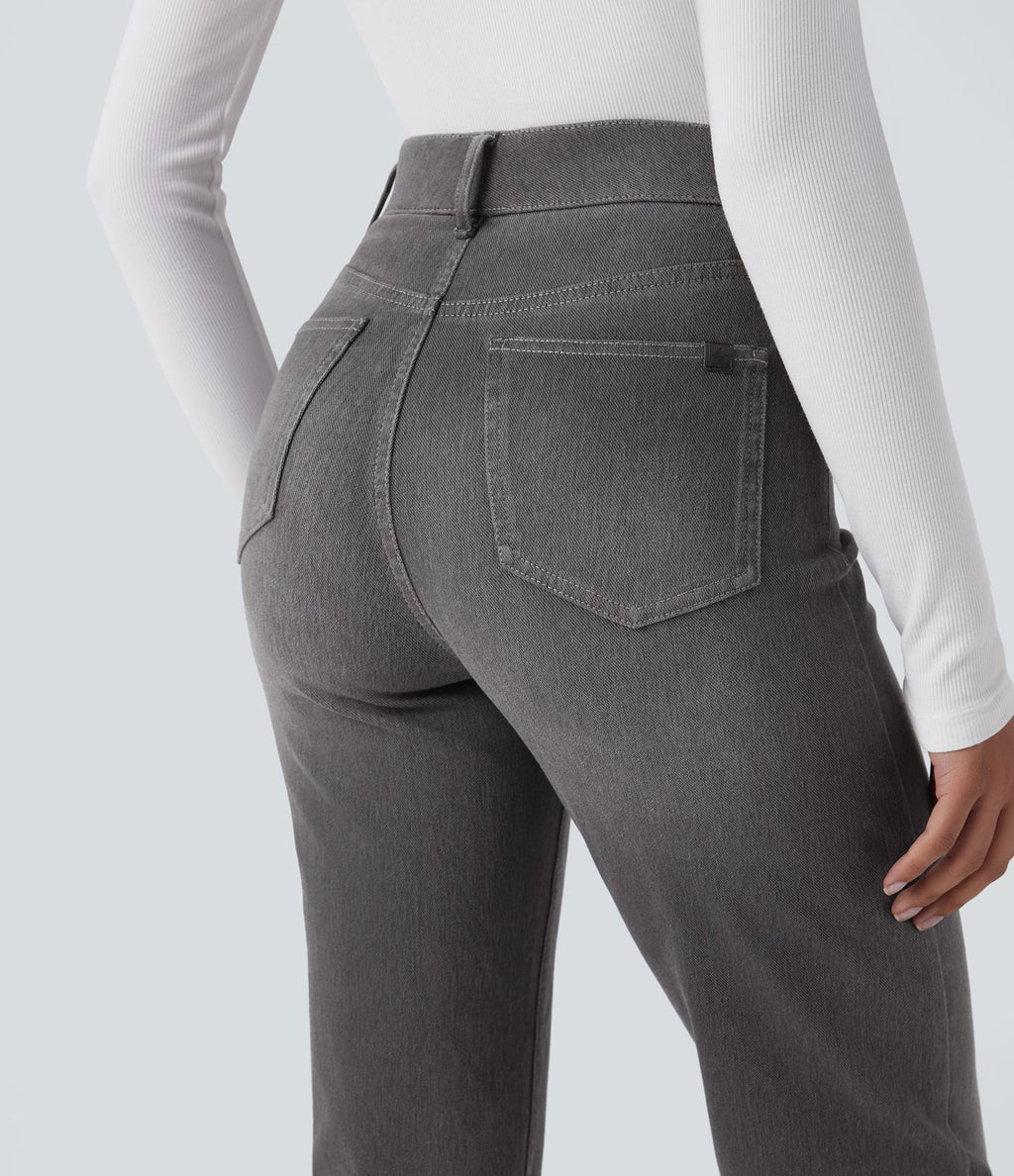 Halara Flex™ Jean casual délavé jambe droite taille haute gainant avec poches