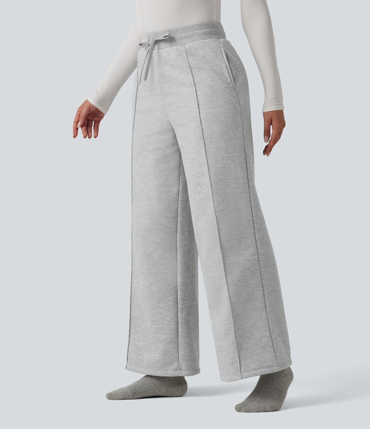 Pantalon thermique coupe droite taille haute avec cordon de serrage et poches