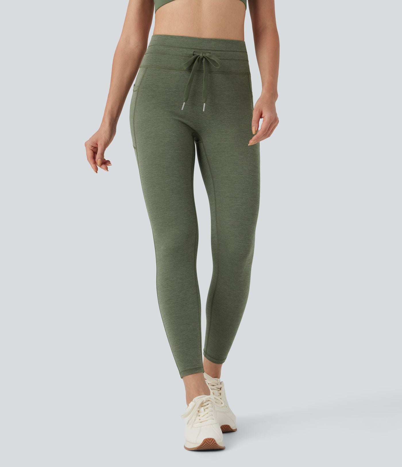 Legging yoga 7/8 taille haute chiné avec cordon de serrage et poches