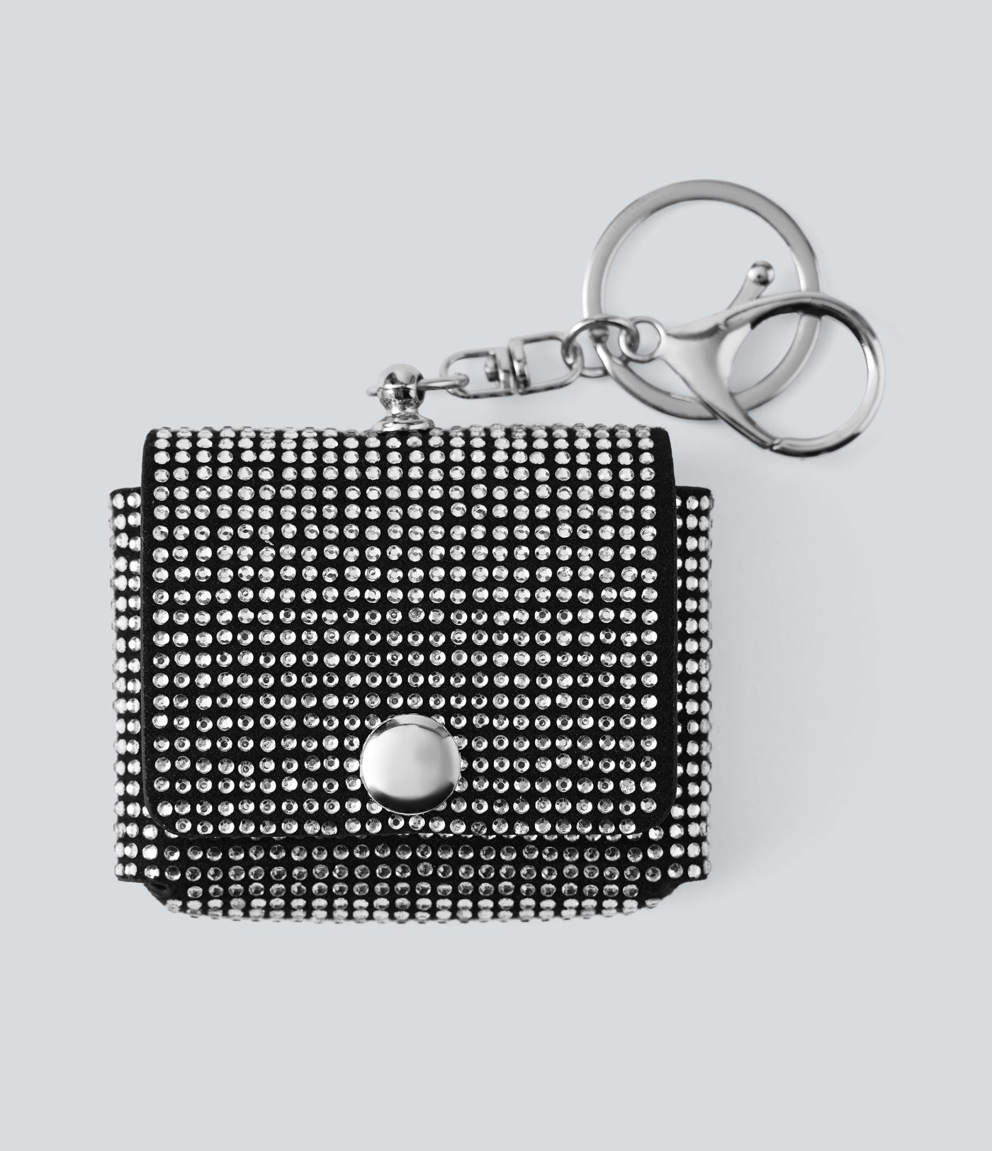 Étui à écouteurs en forme de petit sac à chaîne métallique orné de strass