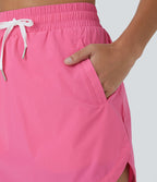 Mini-Jupe Golf Taille Haute Cordon de Serrage Poches Latérales Ourlet Courbé 2 en 1