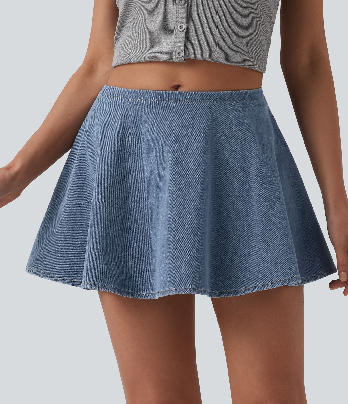 Halara Flex™ Jupe-short casual en jean trapèze taille mi-haute