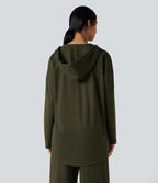 Sweat-shirt à capuche thermique oversize chiné séchage rapide ourlet arrondi - UPF40+