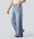 Jean large décontracté Halara Flex™ taille basse color block avec poches