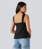 Débardeur décontracté froncé avec cordon de serrage, broderie anglaise et soutien-gorge intégré