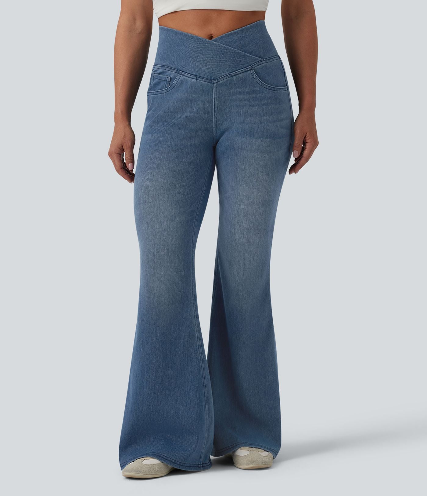 Jean évasé Halara Flex™ casual taille haute croisée avec poches