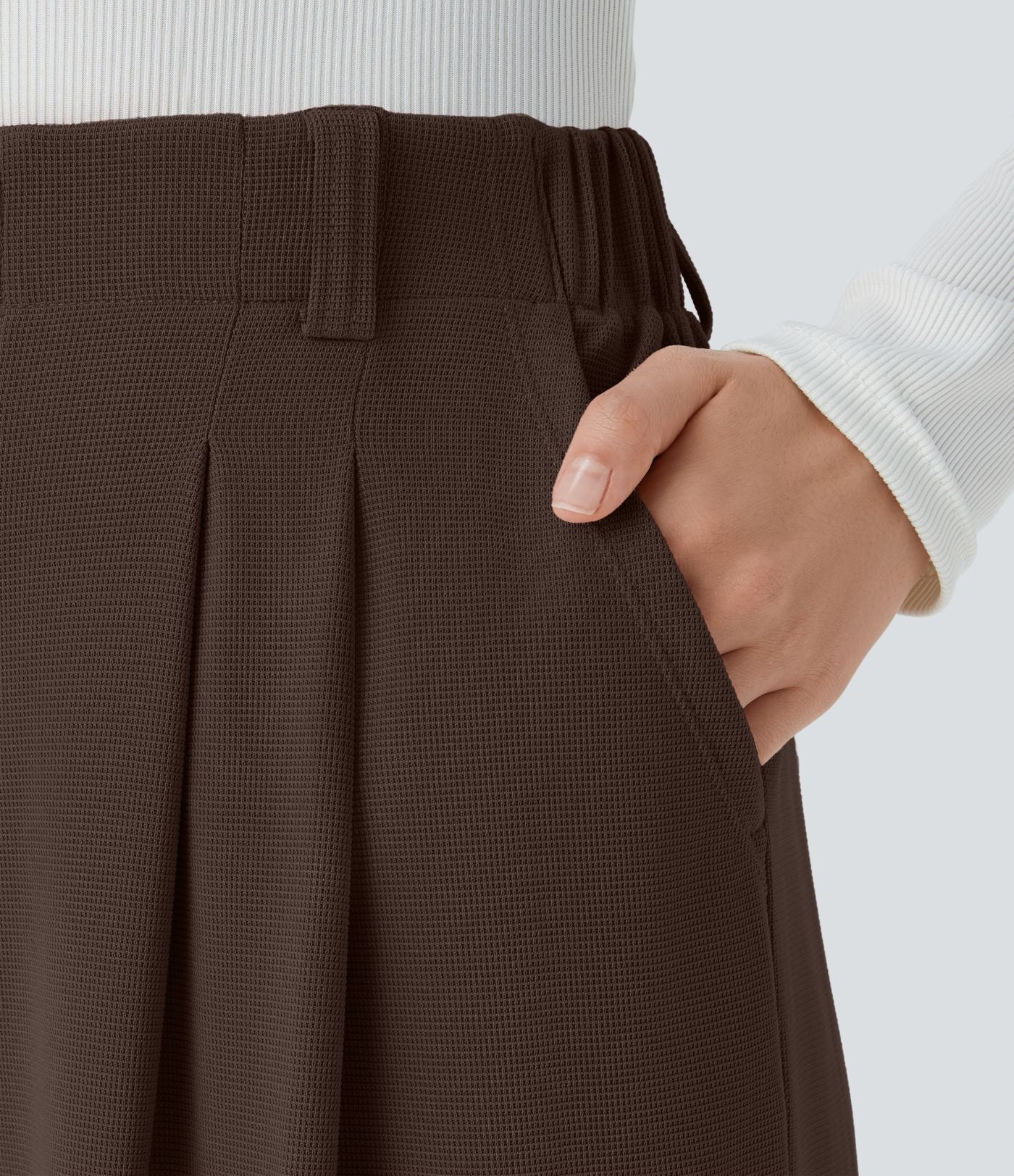 Halara Flex™ Pantalon Tailleur Large Fluide Gaufré Taille Haute Poches Latérales