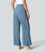 Pantalon Tailleur Large Fluide Taille Haute Fermeture Éclair Invisible