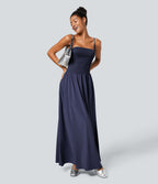 Breezeful™ Robe Débardeur Casual Dos Nu Poches Latérales Plissée Évasée Longue Séchage Rapide