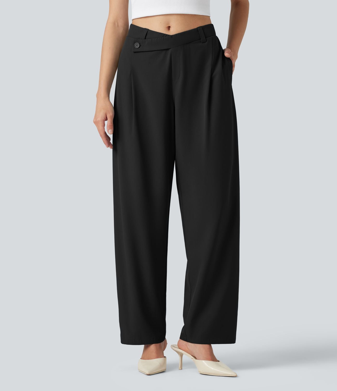 Breezeful™ Pantalon tailleur séchage rapide taille mi-haute coupe tonneau asymétrique avec poches