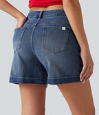 Halara Flex™ Short en denim taille mi-haute ourlet retroussé 12,5 cm avec poches