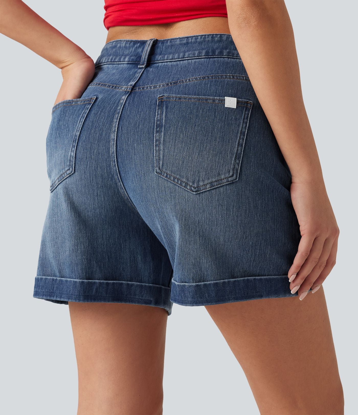 Halara Flex™ Short en denim taille mi-haute ourlet retroussé 12,5 cm avec poches