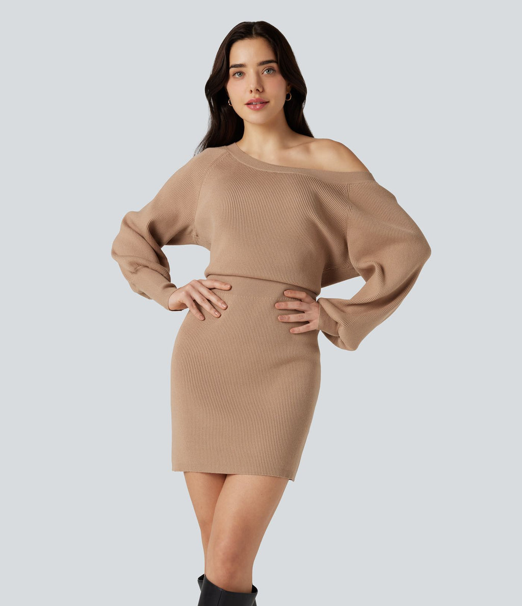 Robe pull mini moulante col bateau manches longues