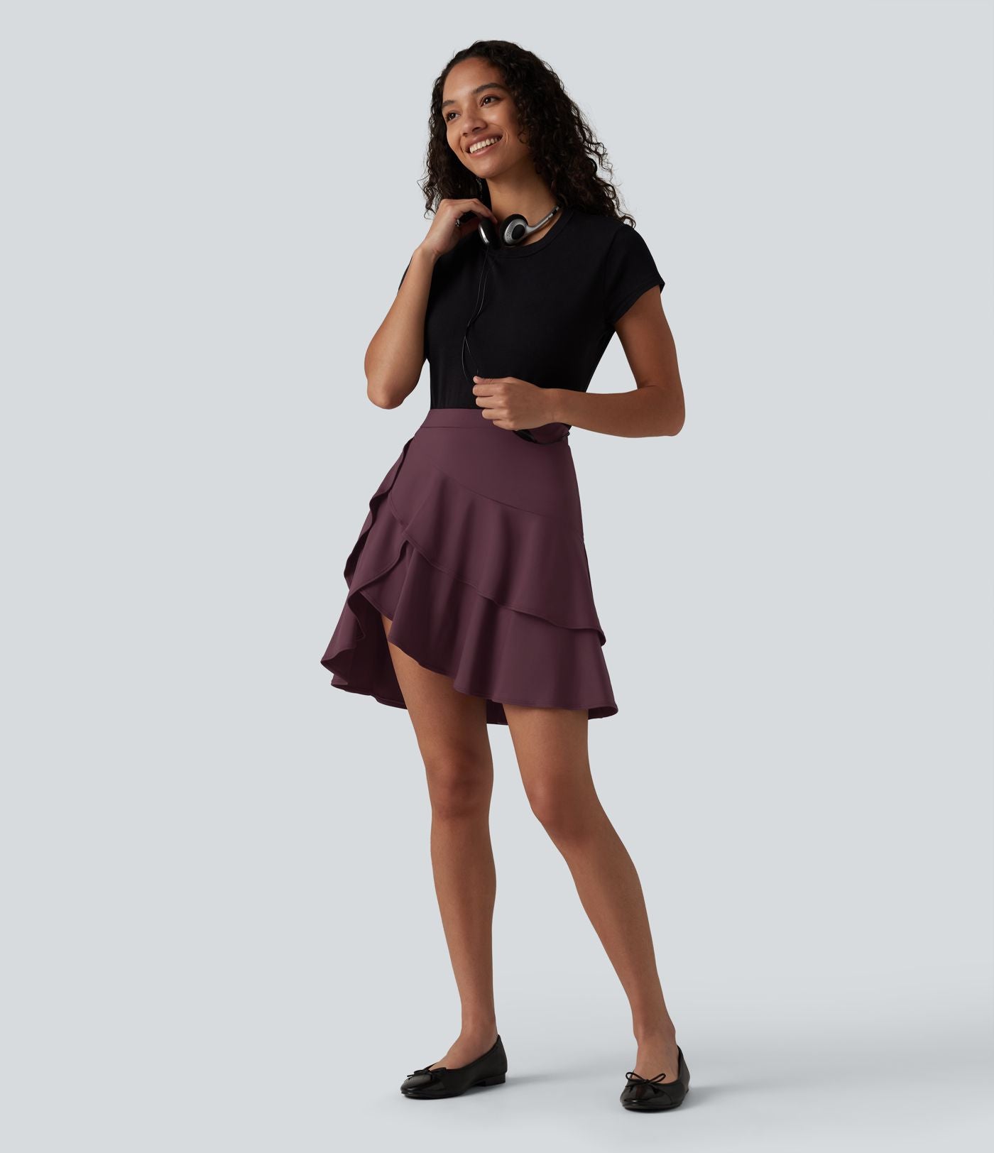 Jupe mini décontractée 2-en-1 SoftlyZero™ Airy effet frais InstantCool taille haute à volants superposés avec poche