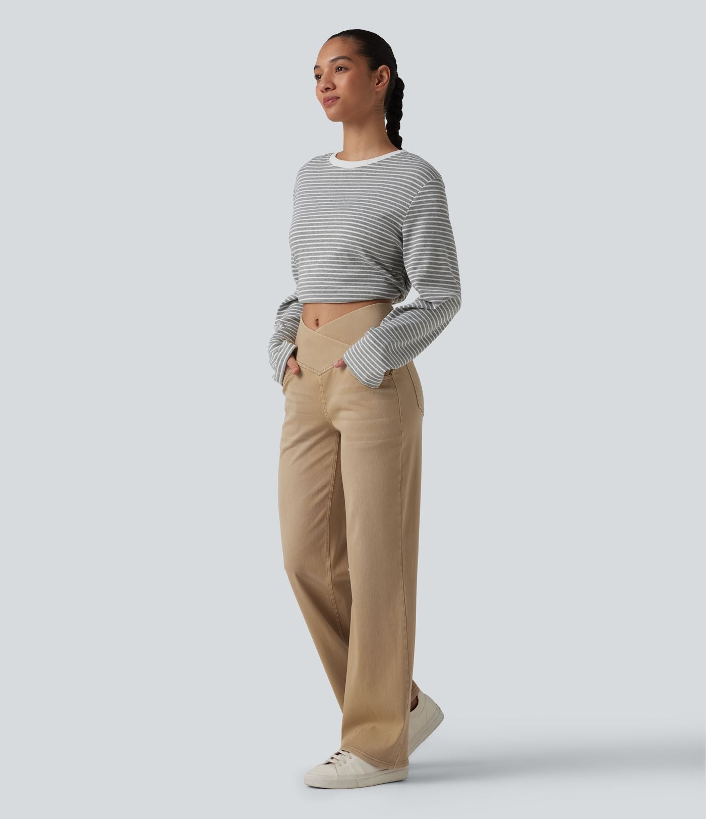Halara Flex™ Jean large coloré taille haute croisée avec poches