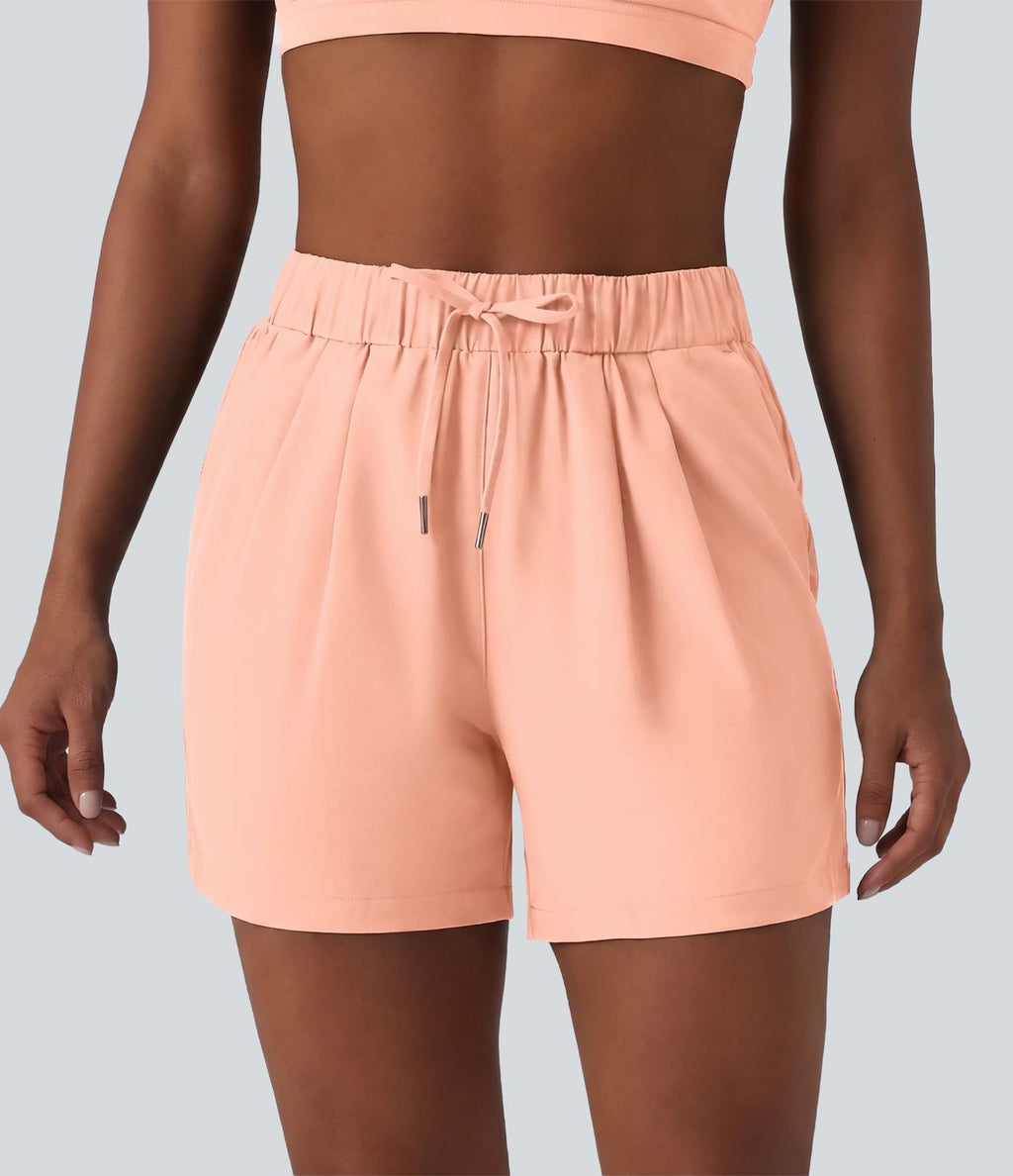 Short de yoga plissé taille haute élastique 12,5 cm avec cordon de serrage et poches