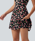 Robe active mini de danse 2-en-1 à petites fleurs, coussinets amovibles, poches et accès facile Easy Peasy