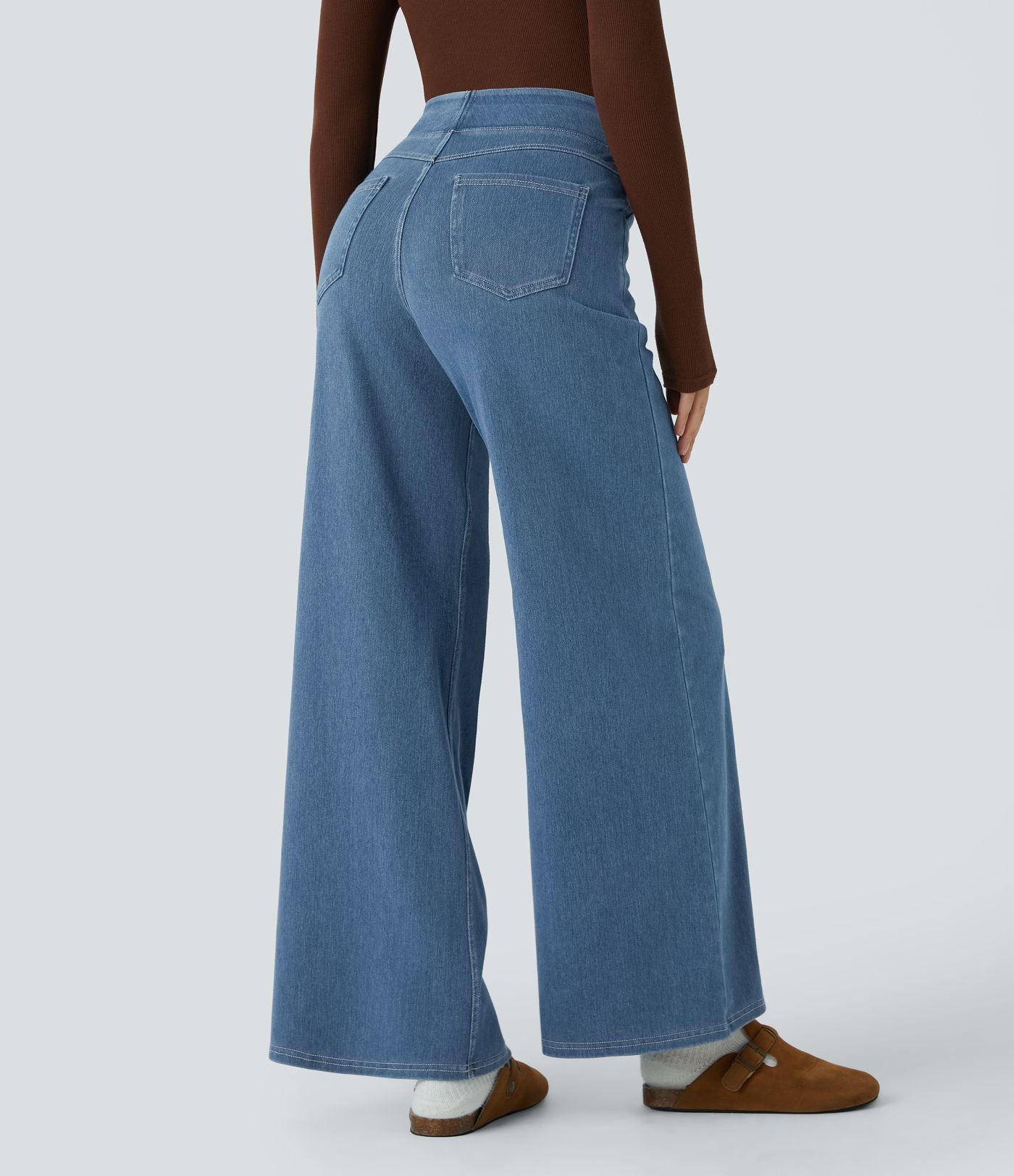 Halara Flex™ Jean Large Travail à Taille Haute Poches Multiples et Tricot Extensible