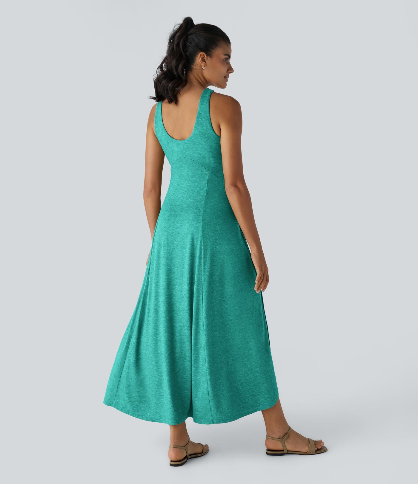 Robe Casual Débardeur Longue Fluide Fendue Dos Nu à Col en U