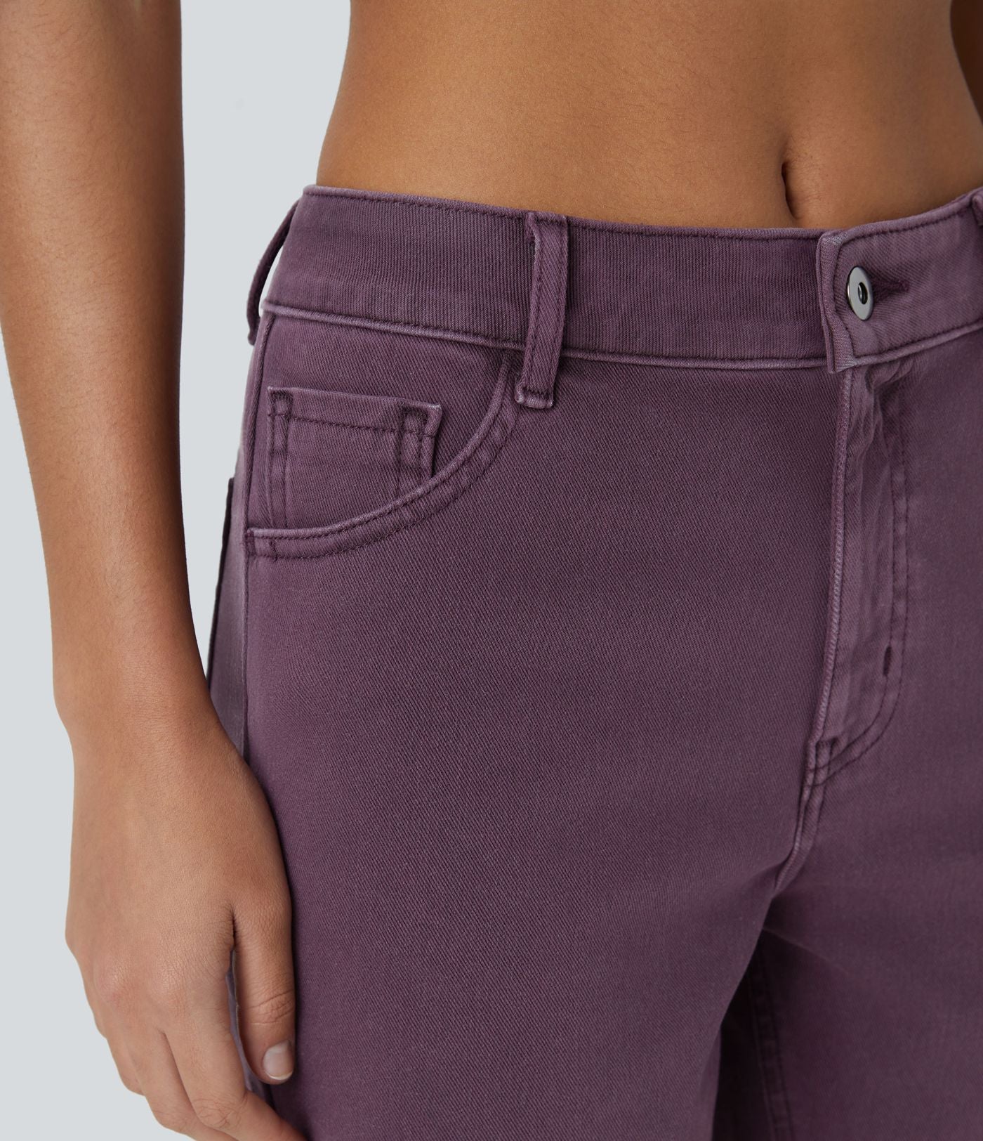 Halara Flex™ Short Casual 12,5cm en Denim Tricoté Extensible Coloré avec Bouton et Fermeture Éclair à Taille Moyenne et Plusieurs Poches