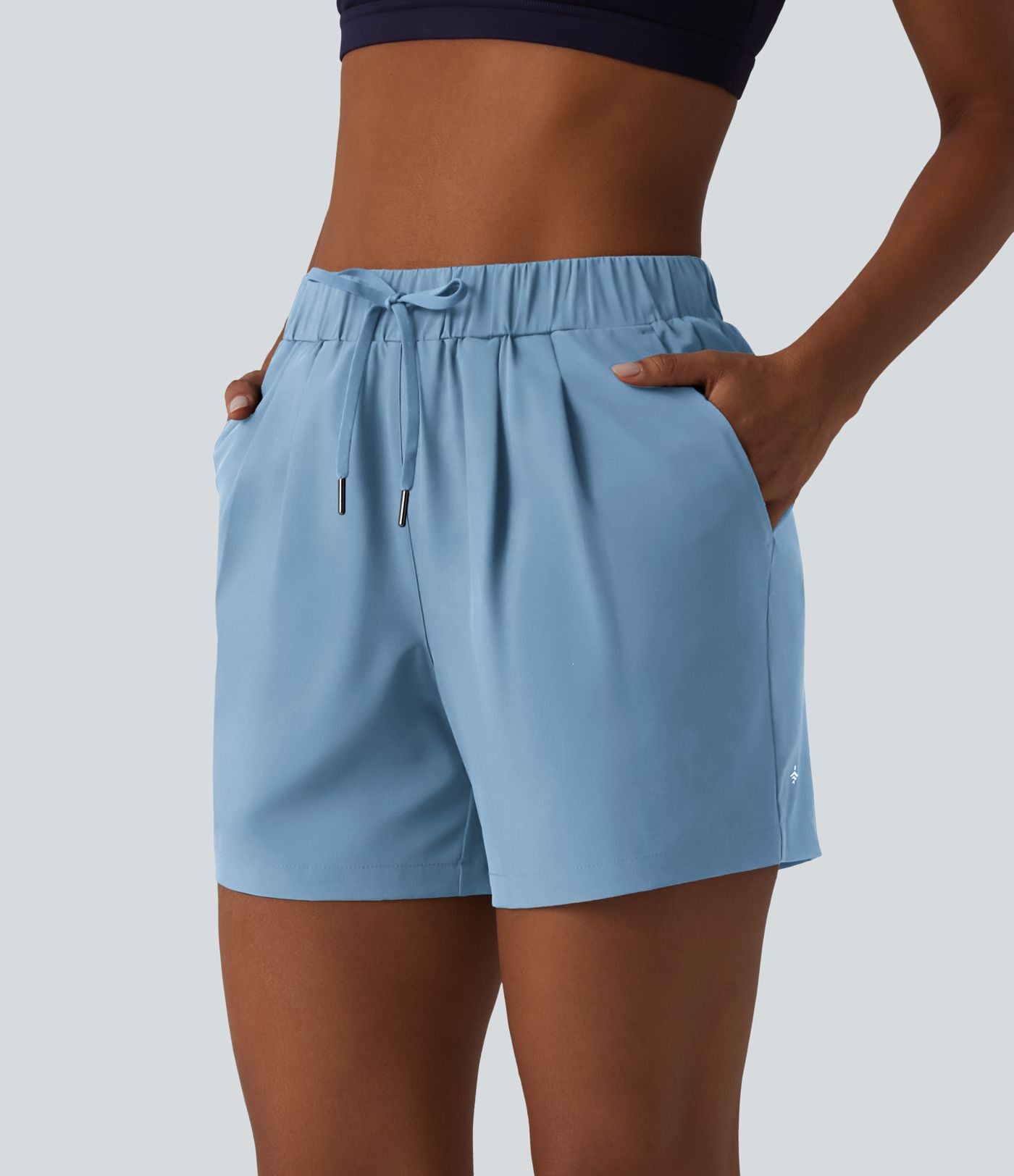Short de yoga plissé taille haute élastique 12,5 cm avec cordon de serrage et poches