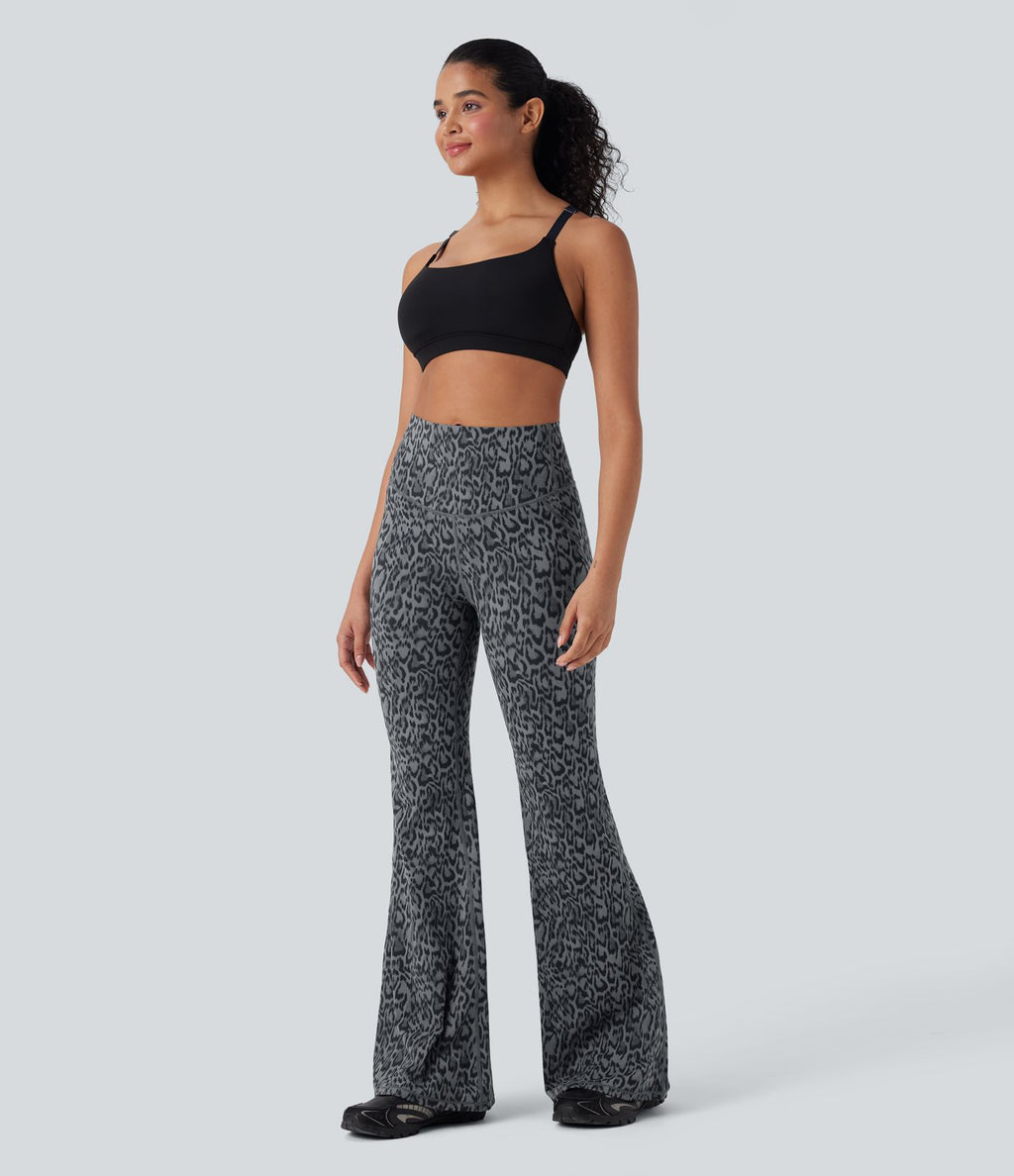 Pantalon de yoga évasé gainant galbant taille haute imprimé léopard Halara UltraSculpt™