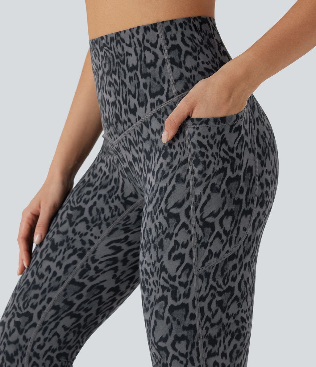 Pantalon de yoga à coupe bootcut gainant taille haute imprimé léopard avec poches Halara UltraSculpt™