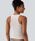 Débardeur casual SoftlyZero™ Airy à col U, dentelle contrastée, découpes et coussinets amovibles